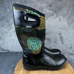 Bogs Black and Floral Winter Boots